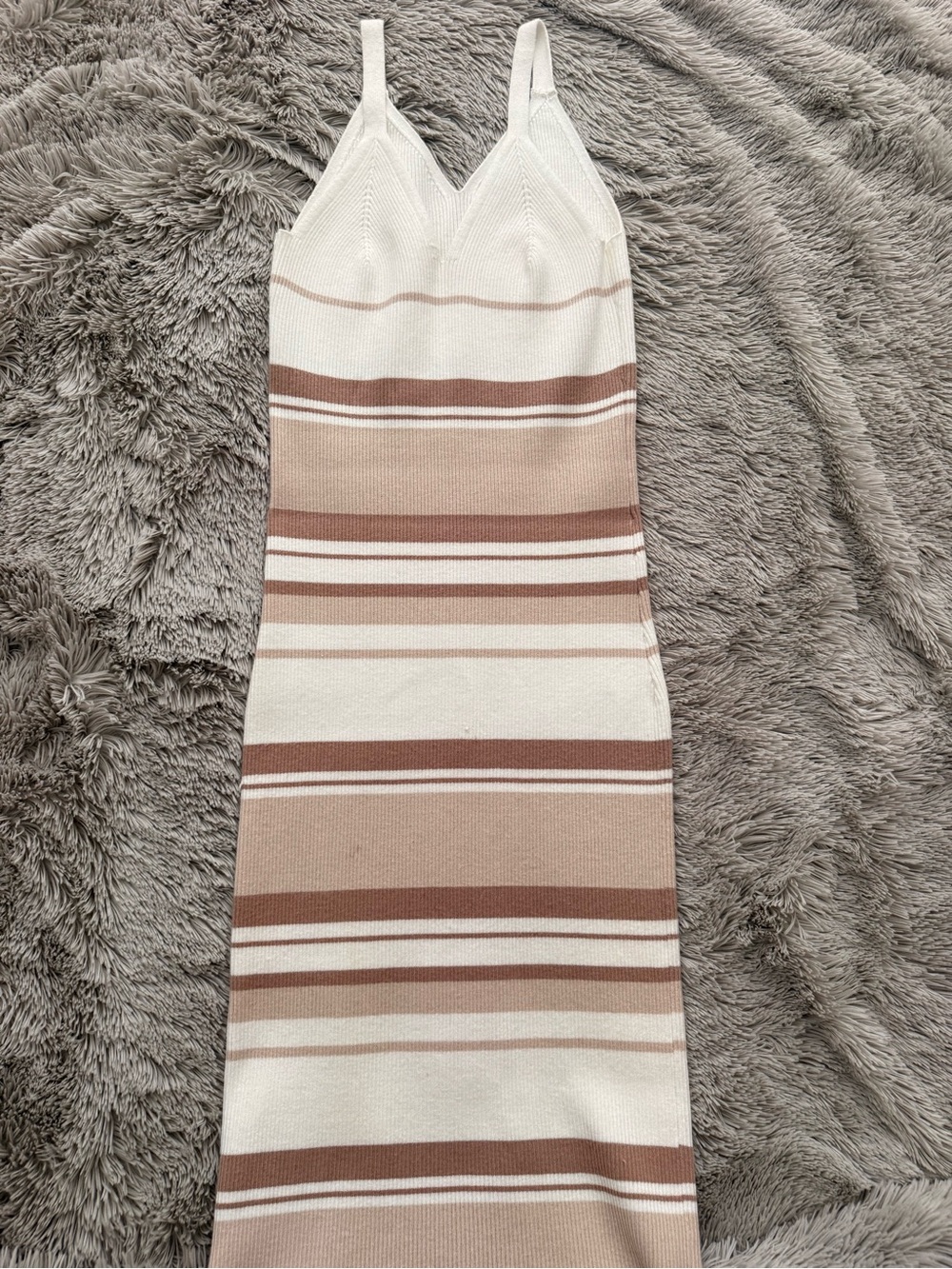 Striped Knit Maxi Slip Dress in Cream and Brown Tones